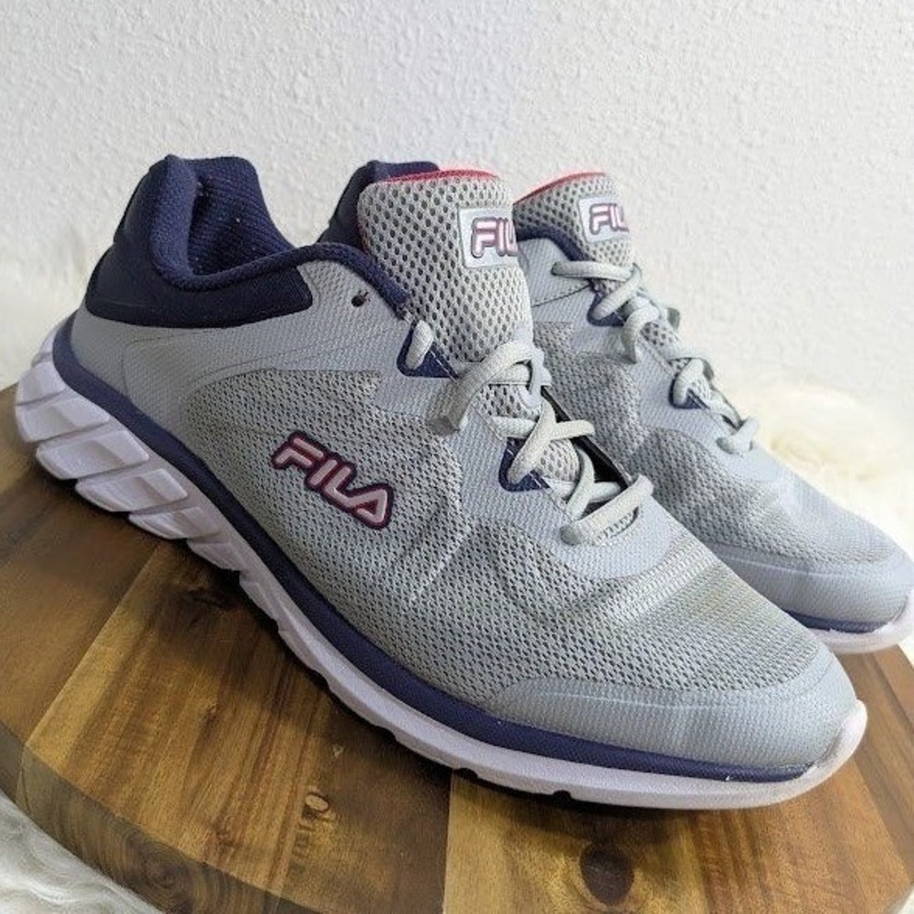 Fila Mens Running Shoes Size 10 Grey Navy Red Mesh Athletic Sneaker 1RM01403-077